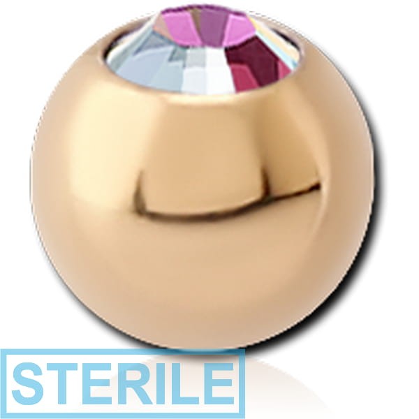STERILE GOLD PVD 18K COATED SURGICAL STEEL HIGH END CRYSTAL JEWELLED MICRO BALL