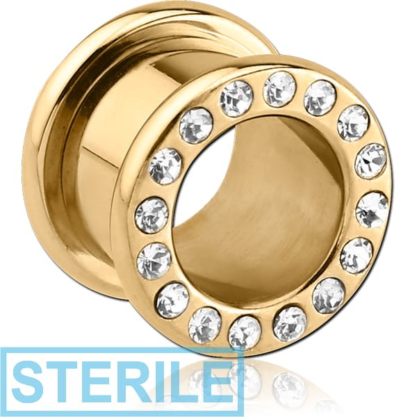 STERILE GOLD PVD 18K COATED STAINLESS STEEL JEWELLED ROUND TUNNEL (12 STONES PP9) EMPTY PART
