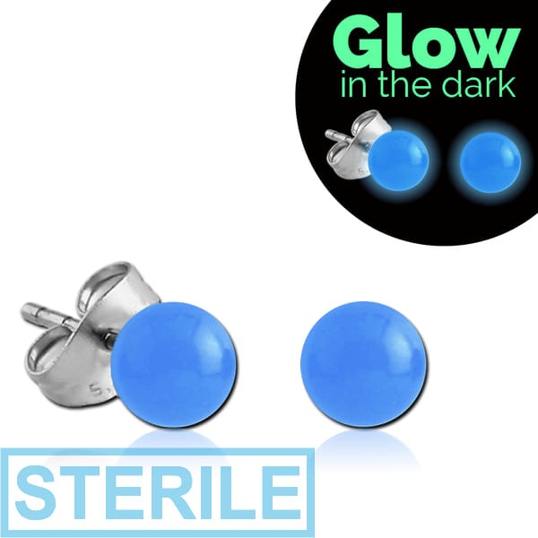 STERILE UV ACRYLIC GLOW IN THE DARK BALL EAR STUDS PAIR