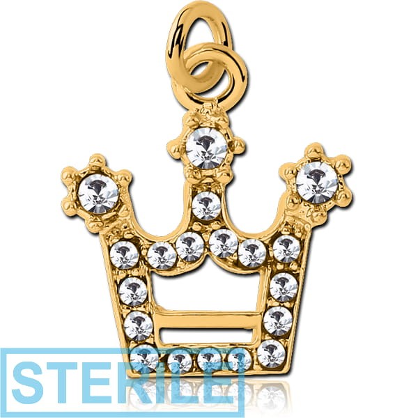STERILE GOLD PVD COATED BRASS JEWELLED CHARM - CROWN