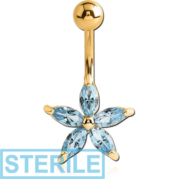 STERILE GOLD PVD COATED BRASS JEWELLED FLOWER NAVEL BANANA
