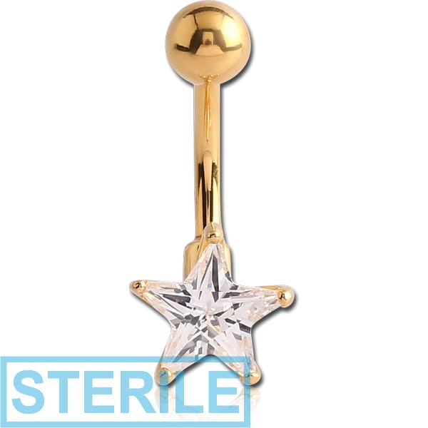 STERILE GOLD PVD COATED BRASS JEWELLED TRIANGLE NAVEL BANANA