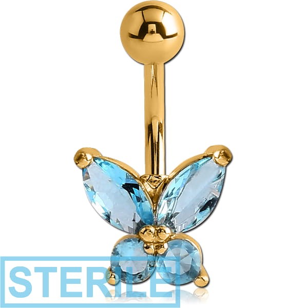 STERILE GOLD PVD COATED BRASS JEWELLED BUTTERFLY NAVEL BANANA