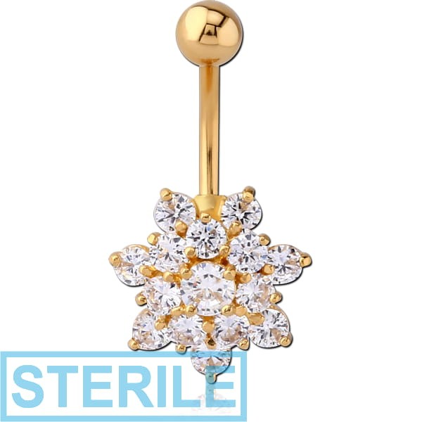 STERILE GOLD PVD COATED BRASS JEWELLED SNOWFLAKE NAVEL BANANA
