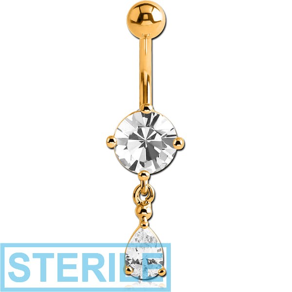 STERILE GOLD PVD COATED BRASS JEWELLED NAVEL BANANA WITH CHARM