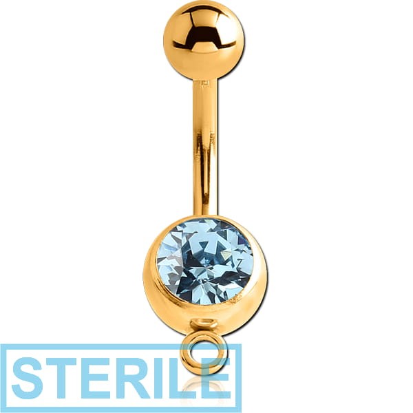 STERILE GOLD PVD COATED SURGICAL STEEL JEWELLED NAVEL BANANA WITH HOOP