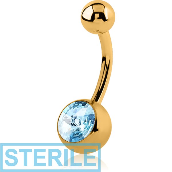 STERILE GOLD PVD COATED SURGICAL STEEL RIVOLI STONE SWAROVSKI CRYSTAL JEWELLED NAVEL BANANA
