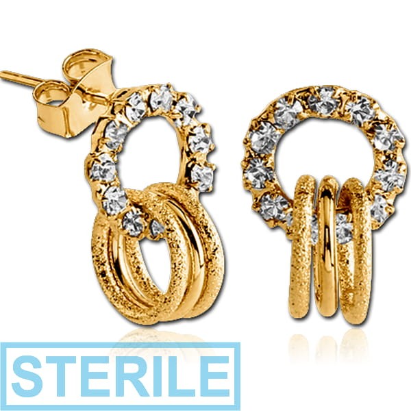 STERILE GOLD PVD COATED SURGICAL STEEL EARRINGS PAIR