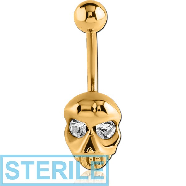 STERILE GOLD PVD COATED BRASS JEWELLED NAVEL BANANA - SKULL