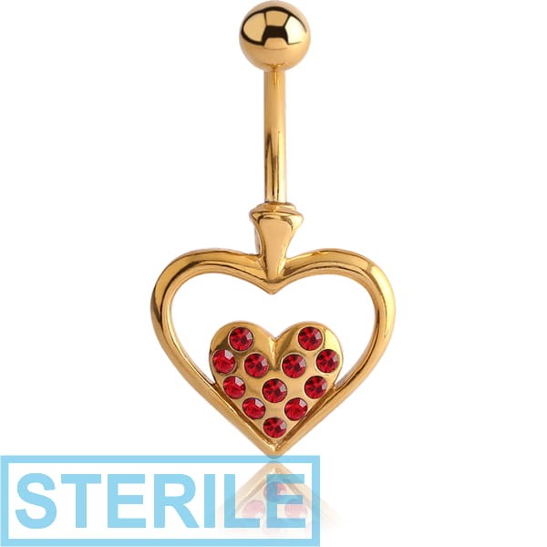 STERILE GOLD PVD COATED BRASS JEWELLED NAVEL BANANA - HEART