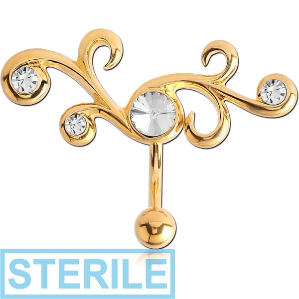 STERILE GOLD PVD COATED BRASS JEWELLED REVERSE NAVEL BANANA - TRIBLE