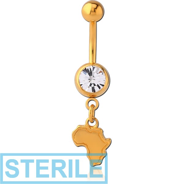 STERILE GOLD PVD COATED BRASS JEWELLED NAVEL BANANA WITH CHARM - AFRICA