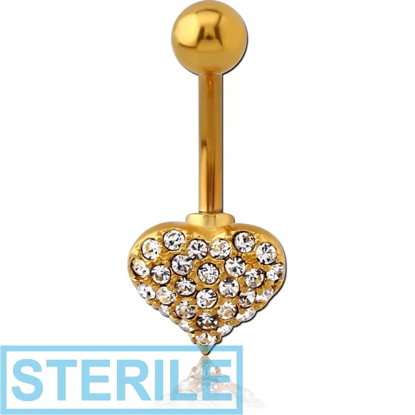 STERILE GOLD PVD COATED BRASS JEWELLED NAVEL BANANA - HEART
