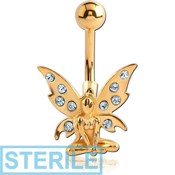 STERILE GOLD PVD COATED BRASS JEWELLED NAVEL BANANA - FAIRY