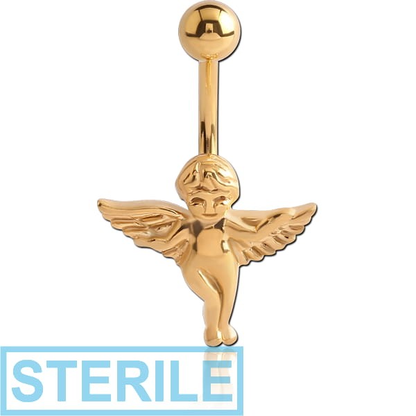 STERILE GOLD PVD COATED BRASS JEWELLED NAVEL BANANA - ANGLE