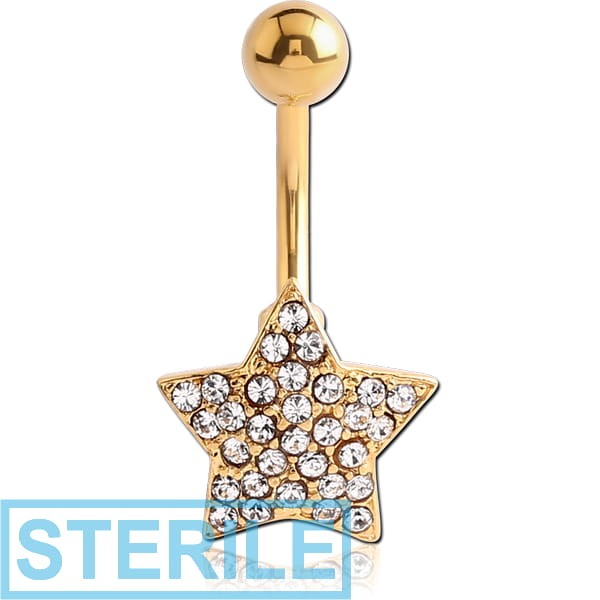 STERILE GOLD PVD COATED BRASS CRYSTALINE JEWELLED NAVEL BANANA - STAR