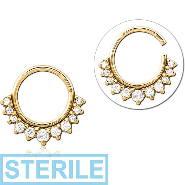STERILE GOLD PVD COATED SURGICAL STEEL JEWELLED SEAMLESS RING