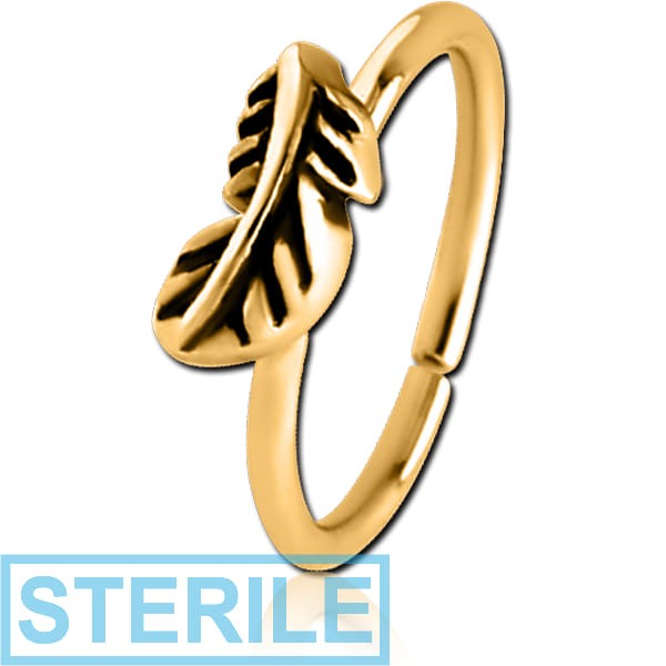 STERILE GOLD PVD COATED SURGICAL STEEL SEAMLESS RING - FEATHER