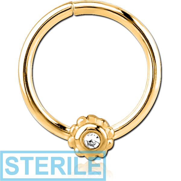 STERILE GOLD PVD COATED SURGICAL STEEL JEWELLED SEAMLESS RING - FLOWER