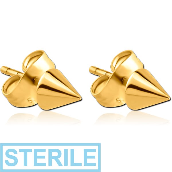STERILE GOLD PVD COATED SURGICAL STEEL CONE EAR STUDS