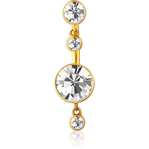 STERILE GOLD PVD COATED SURGICAL STEEL INTERNALLY THREADED DOUBLE JEWELLED NAVEL BANANA