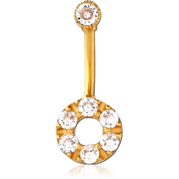 STERILE GOLD PVD COATED SURGICAL STEEL INTERNALLY THREADED DOUBLE JEWELLED NAVEL BANANA