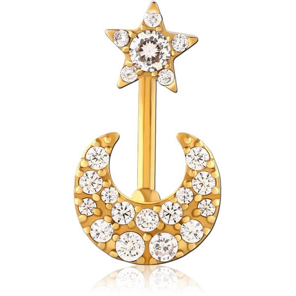STERILE GOLD PVD COATED SURGICAL STEEL INTERNALLY THREADED DOUBLE JEWELLED NAVEL BANANA