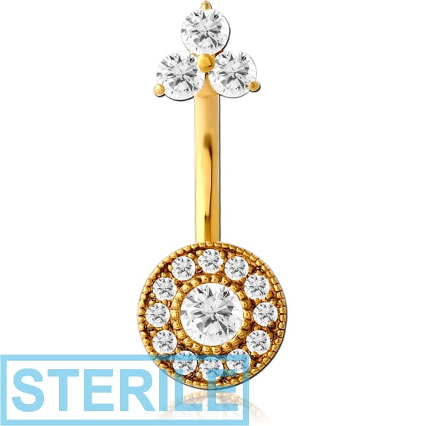 STERILE GOLD PVD COATED SURGICAL STEEL INTERNALLY THREADED DOUBLE JEWELLED NAVEL BANANA