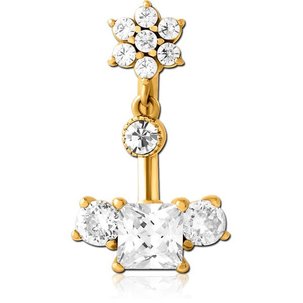 STERILE GOLD PVD COATED SURGICAL STEEL INTERNALLY THREADED DOUBLE JEWELLED NAVEL BANANA