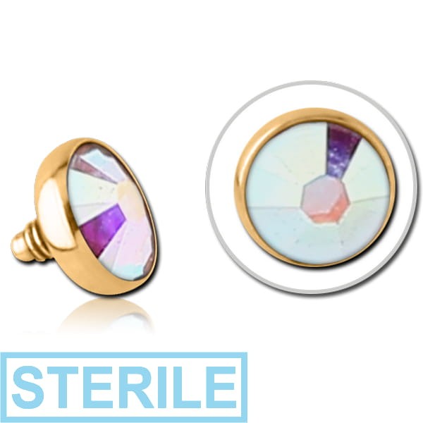 STERILE GOLD PVD COATED SURGICAL STEEL HIGH END CRYSTAL JEWELLED BALL FOR 1.6MM INTERNALLY THREADED PIN