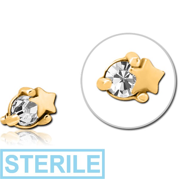 STERILE GOLD PVD COATED SURGICAL STEEL JEWELLED ATTACHMENT FOR 1.6MM INTERNALLY THREADED PINS - STAR AND GEM
