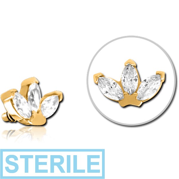 STERILE GOLD PVD COATED SURGICAL STEEL JEWELLED ATTACHMENT FOR 1.6MM INTERNALLY THREADED PINS