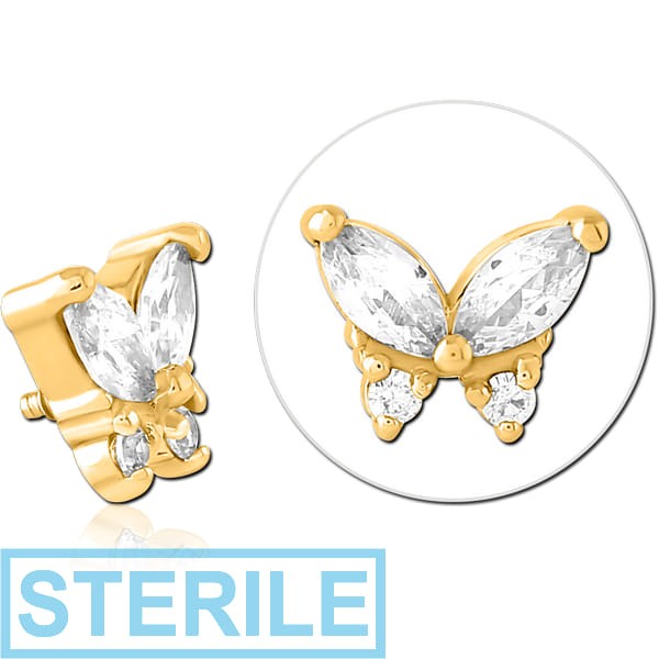 STERILE GOLD PVD COATED SURGICAL STEEL JEWELLED ATTACHMENT FOR 1.6MM INTERNALLY THREADED PINS