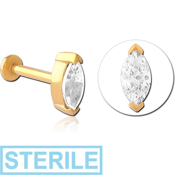 STERILE GOLD PVD COATED SURGICAL STEEL INTERNALLY THREADED JEWELLED MICRO LABRET