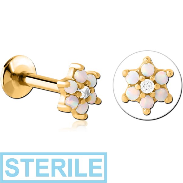 STERILE GOLD PVD COATED SURGICAL STEEL INTERNALLY THREADED SYNTHETIC OPAL MICRO LABRET