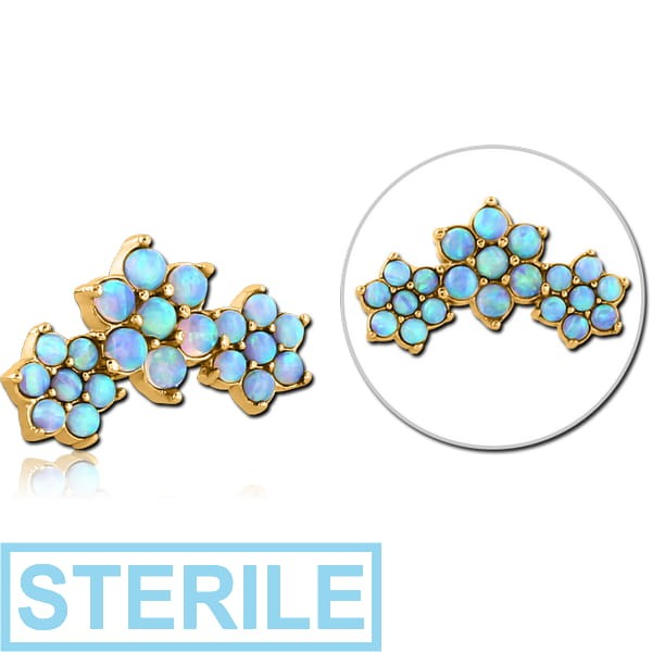 STERILE GOLD PVD COATED SURGICAL STEEL SYNTHETIC OPAL JEWELLED MICRO ATTACHMENT FOR 1.2MM INTERNALLY THREADED PINS - FLOWER