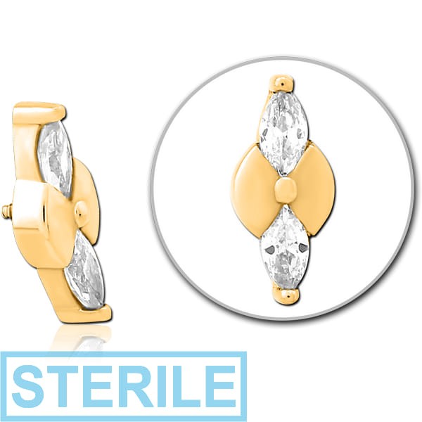 STERILE GOLD PVD COATED SURGICAL STEEL JEWELLED MICRO ATTACHMENT FOR 1.2MM INTERNALLY THREADED PINS - BOW TIE