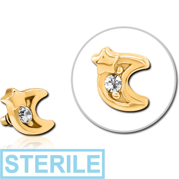 STERILE GOLD PVD COATED SURGICAL STEEL JEWELLED MICRO ATTACHMENT FOR 1.2MM INTERNALLY THREADED PINS - CRESCENT AND STAR