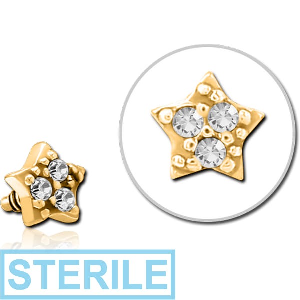 STERILE GOLD PVD COATED SURGICAL STEEL JEWELLED MICRO ATTACHMENT FOR 1.2MM INTERNALLY THREADED PINS - STAR PRONGS