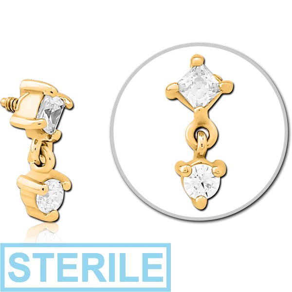 STERILE GOLD PVD COATED SURGICAL STEEL JEWELLED MICRO ATTACHMENT FOR 1.2MM INTERNALLY THREADED PINS