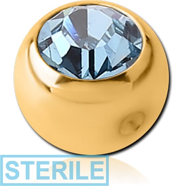 STERILE GOLD PVD COATED SURGICAL STEEL SWAROVSKI CRYSTAL JEWELLED BALL FOR BALL CLOSURE RING