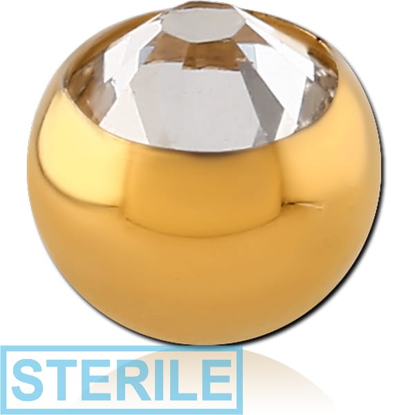 STERILE GOLD PVD COATED SURGICAL STEEL FLAT STONE HIGH END CRYSTAL JEWELLED BALL