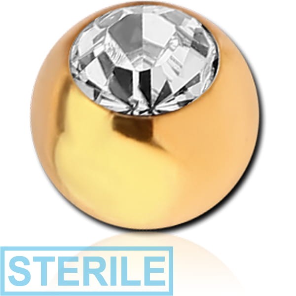 STERILE GOLD PVD COATED SURGICAL STEEL SWAROVSKI CRYSTAL JEWELLED MICRO BALL