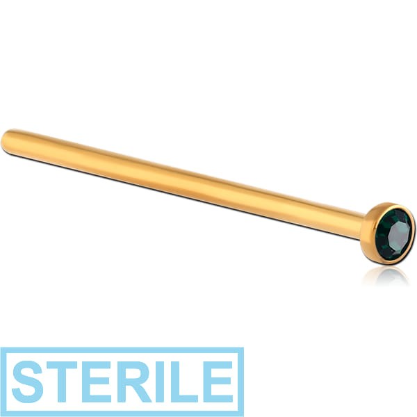 STERILE GOLD PVD COATED SURGICAL STEEL OPTIMA CRYSTALJEWELLED STRAIGHT NOSE STUD 15MM