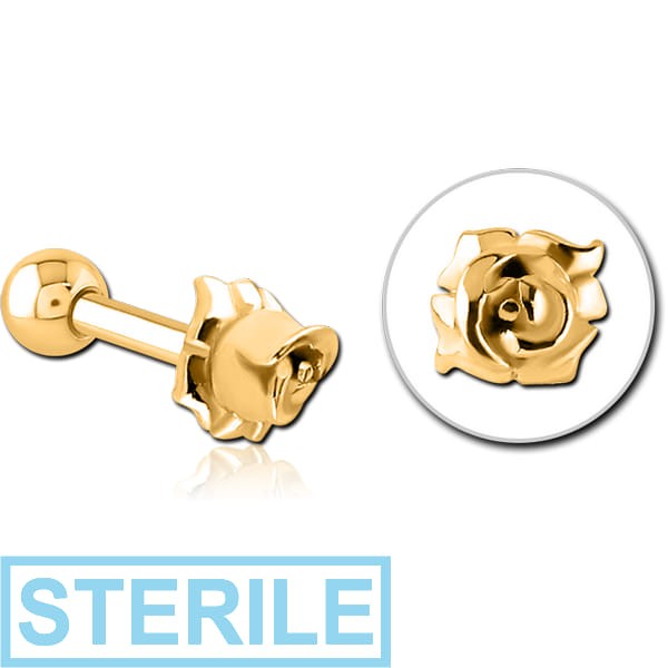 STERILE GOLD PVD COATED SURGICAL STEEL TRAGUS MICRO BARBELL - FLOWER