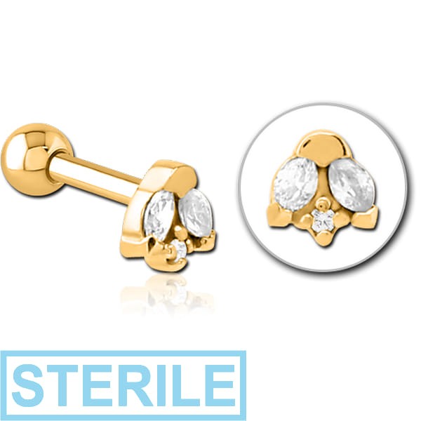 STERILE GOLD PVD COATED SURGICAL STEEL JEWELLED TRAGUS MICRO BARBELL