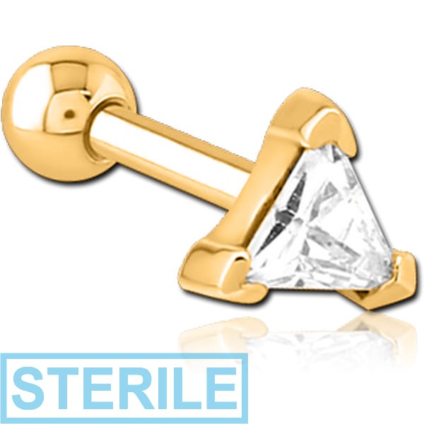 STERILE GOLD PVD COATED SURGICAL STEEL JEWELLED TRAGUS MICRO BARBELL - TRIANGLE
