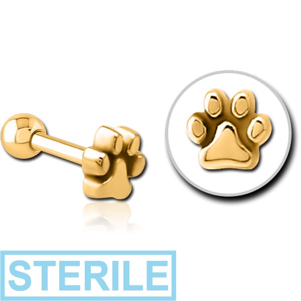 STERILE GOLD PVD COATED SURGICAL STEEL TRAGUS MICRO BARBELL - PLAIN ANIMAL PAW