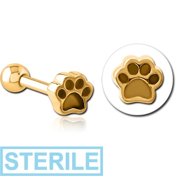 STERILE GOLD PVD COATED SURGICAL STEEL TRAGUS MICRO BARBELL - ANIMAL PAW INDENT