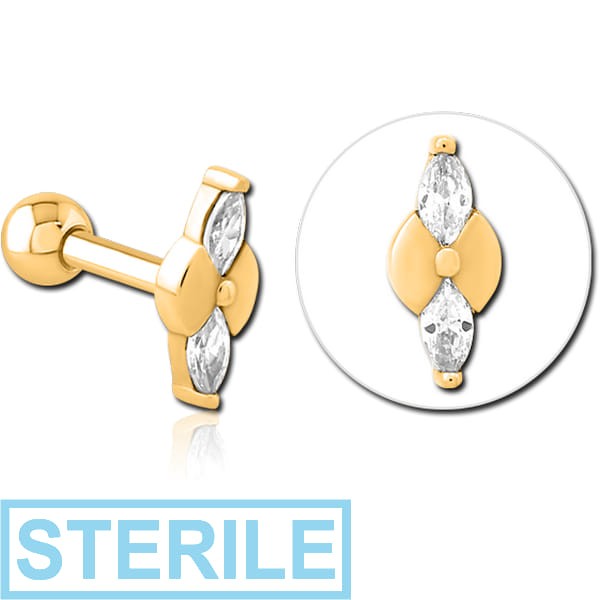 STERILE GOLD PVD COATED SURGICAL STEEL JEWELLED TRAGUS MICRO BARBELL - BOW TIE